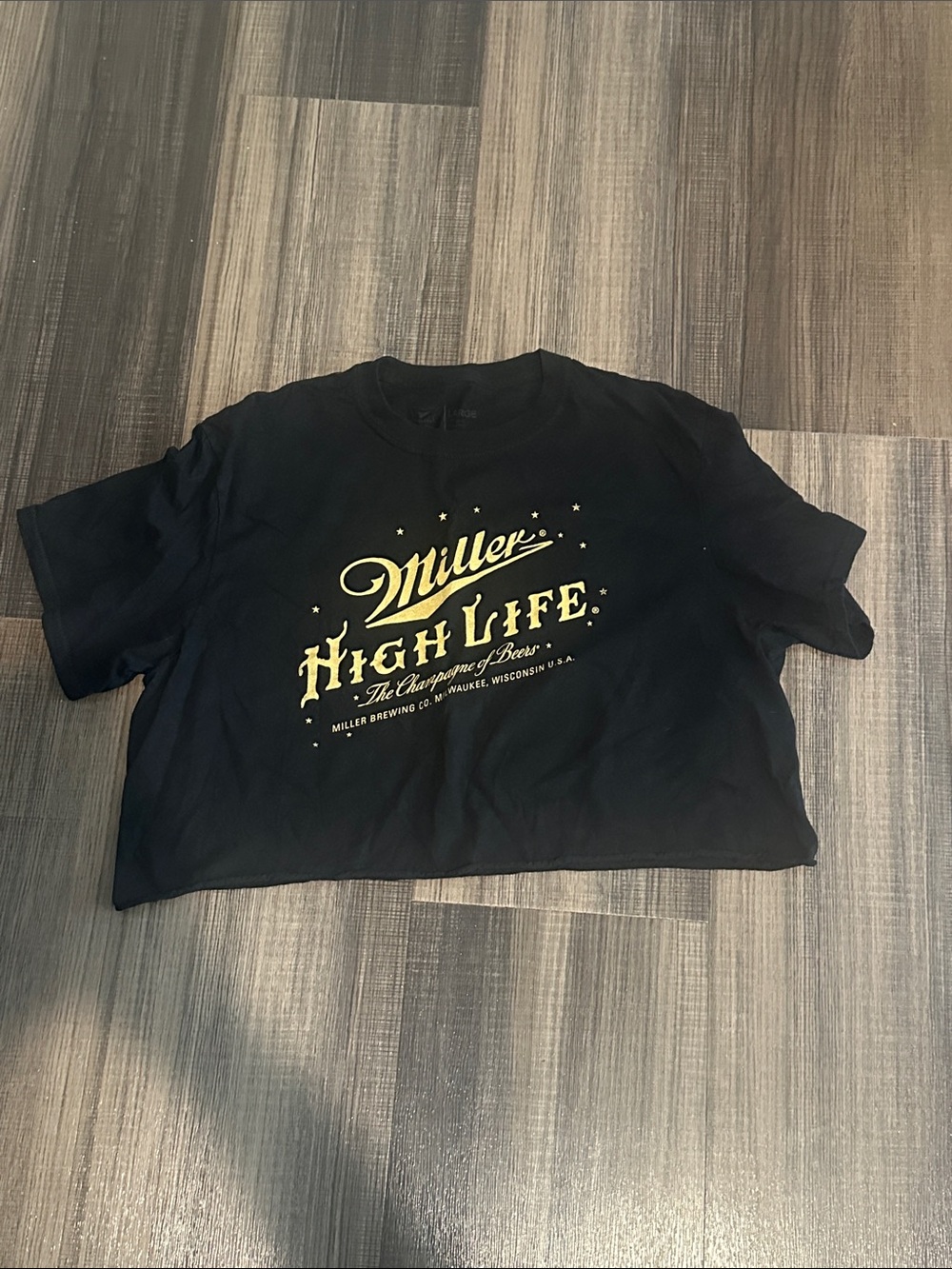 Miller High Life Black Cropped T-Shirt with Gold Logo